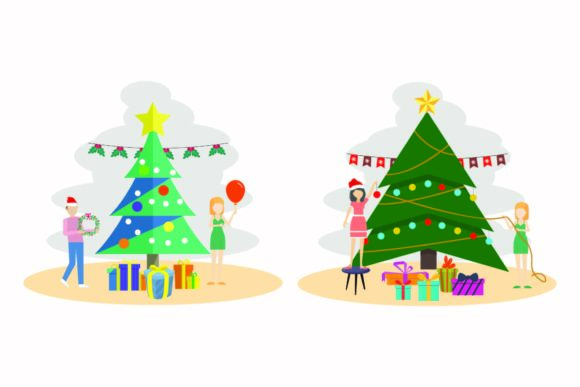 Christmas Tree Winter Happy Design Set: Perfect for Festive Graphics and Illustrations